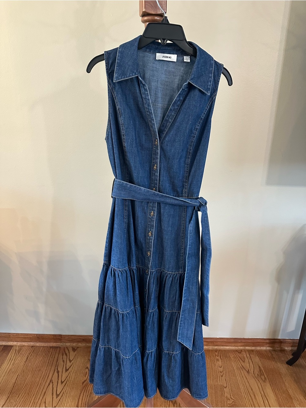 Jason Wu Sleeveless Denim Maxi Dress in Dark Blue